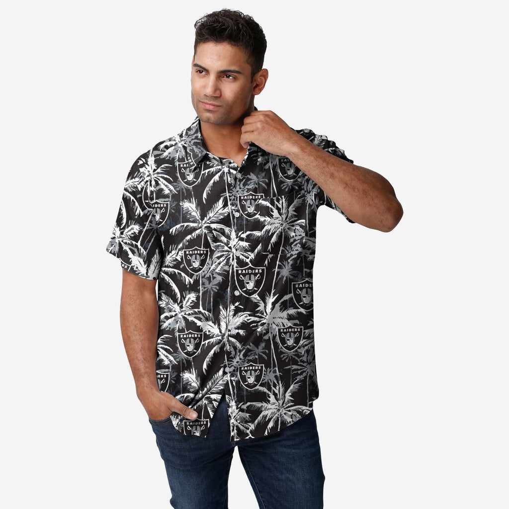 Las Vegas Raiders Black Floral Button Up Shirt, Mens Size: S
