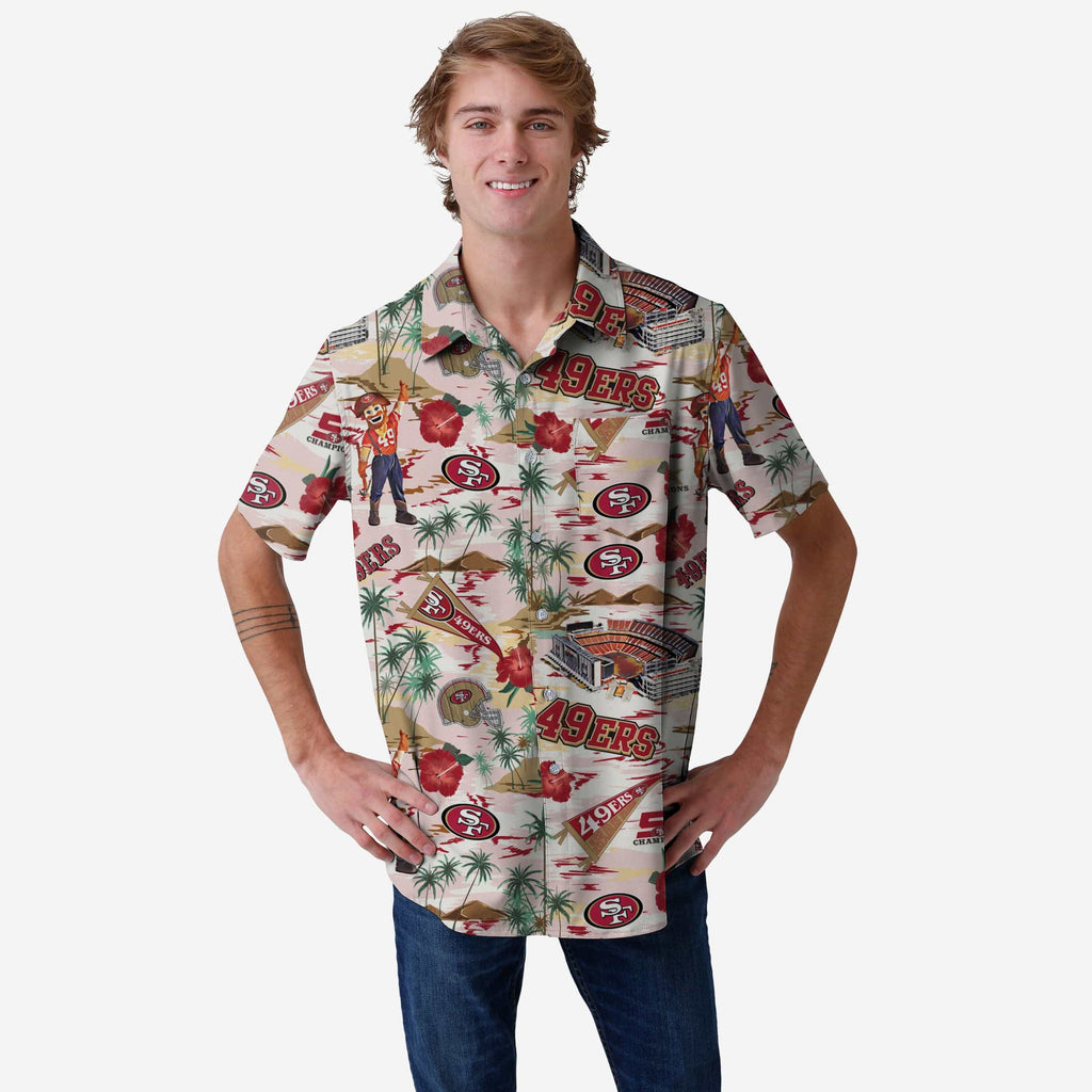 FOCO San Francisco 49ers Thematic Stadium Print Button Up Shirt Red 2XL 2