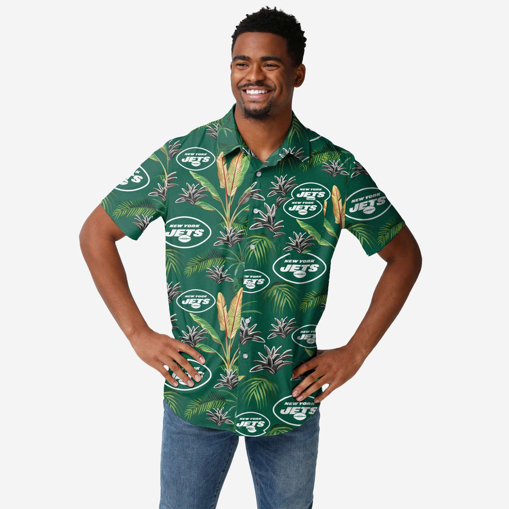 FOCO New York Jets Victory Vacay Button Up Shirt Blue M 2
