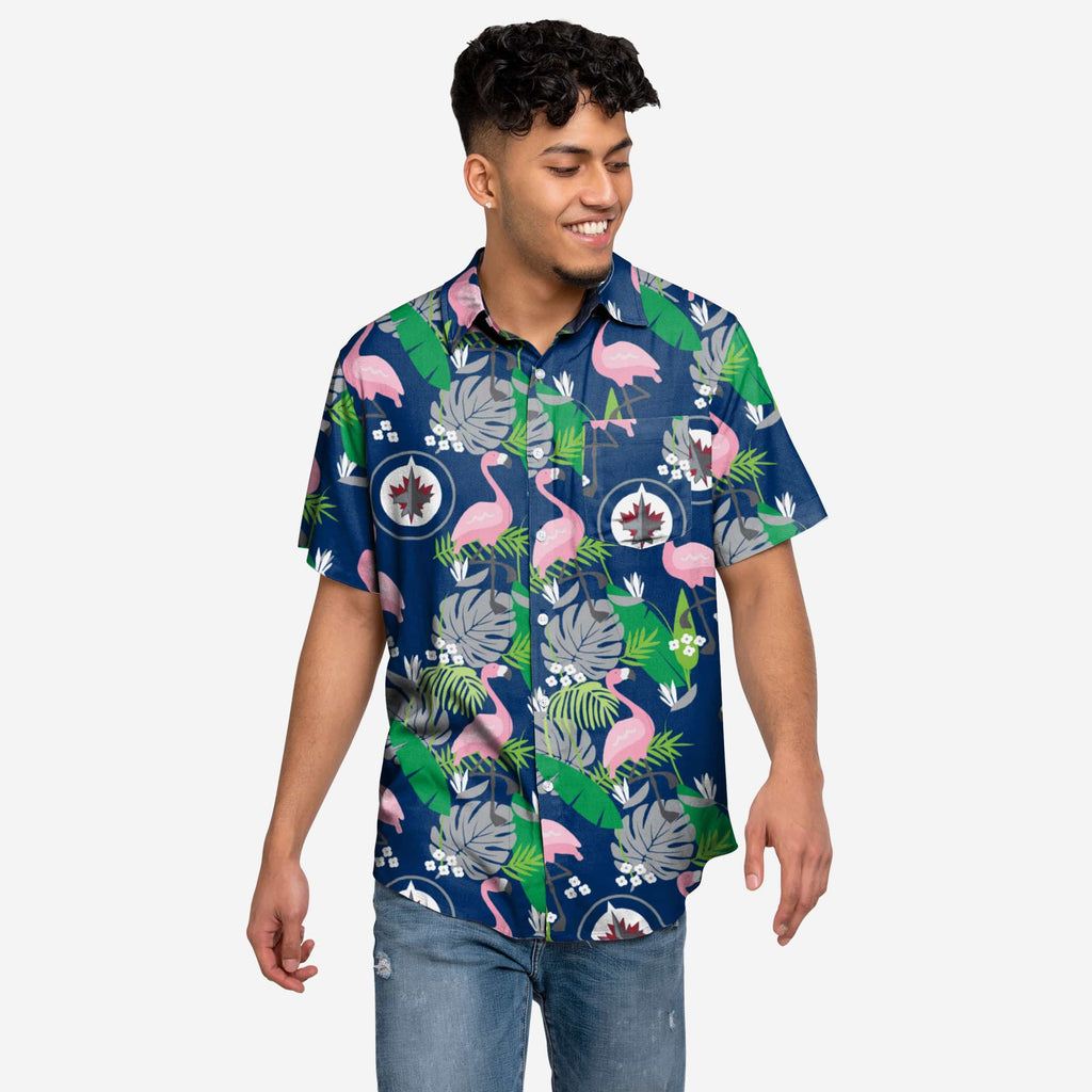 FOCO Winnipeg Jets Floral Button Up Shirt Blue L Men 2