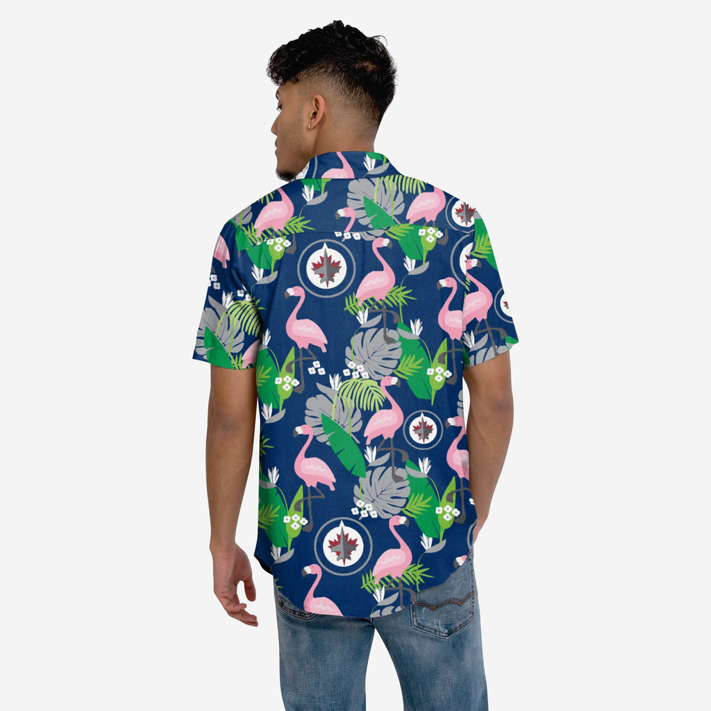 FOCO Winnipeg Jets Floral Button Up Shirt Blue L Men 3