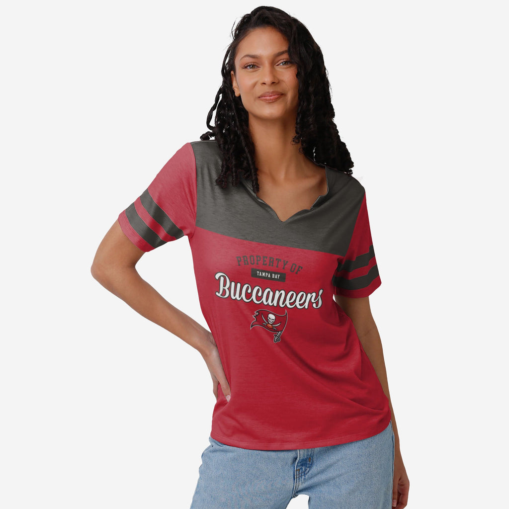 Tampa Bay Buccaneers NFL Womens Team Stripe Property of V-Neck T-Shirt