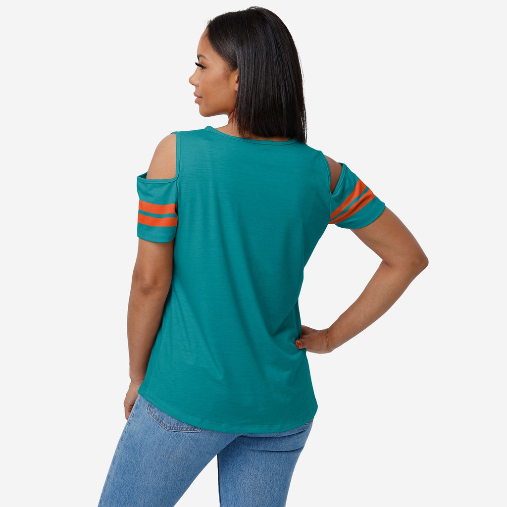 FOCO Miami Dolphins Cold Shoulder T-Shirt Pink M 3