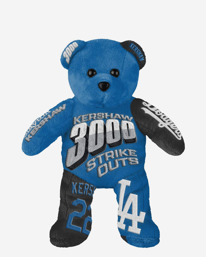 Clayton Kershaw Los Angeles Dodgers 3,000 Career Strikeouts Milestone Team Beans Embroidered Player Bear FOCO - FOCO.com