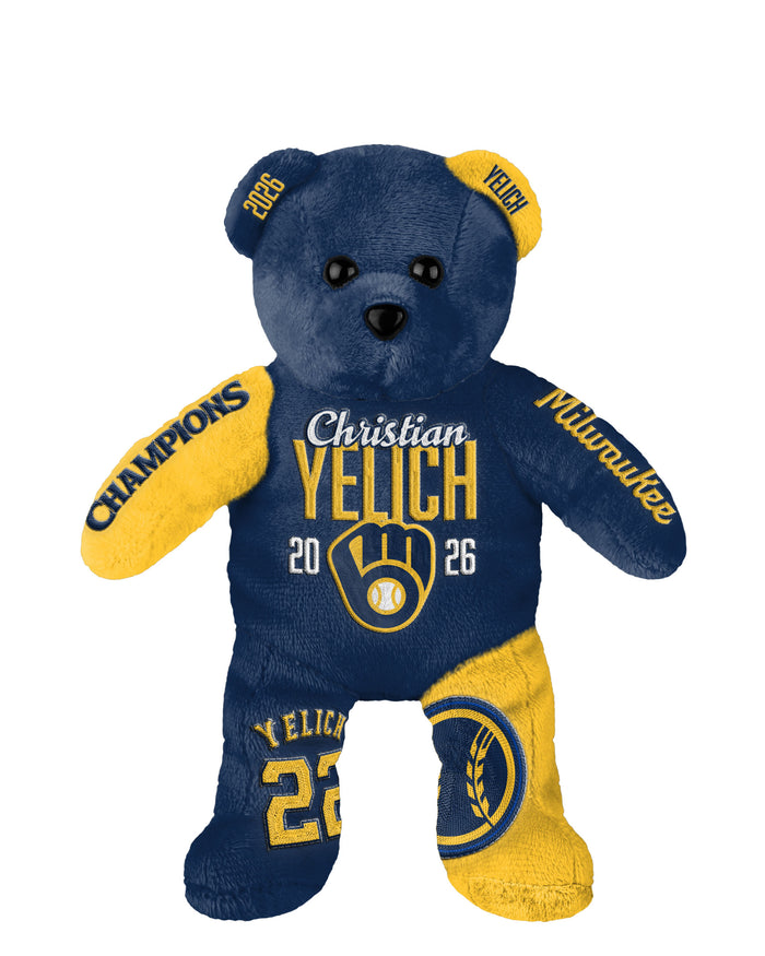 Christian Yelich Milwaukee Brewers 2026 World Series Champions Player Embroidered Bear FOCO - FOCO.com