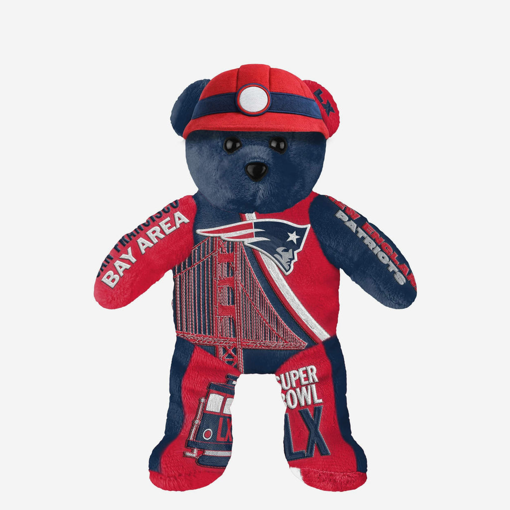 New England Patriots AFC Super Bowl LX Bound Team Beans Thematic Embroidered Bear FOCO - FOCO.com