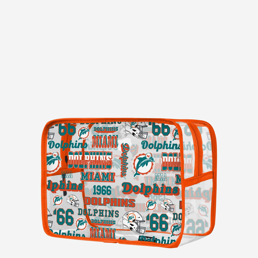 Miami Dolphins Repeat Retro Print Clear Cosmetic Bag FOCO - FOCO.com