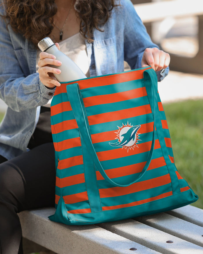 Miami Dolphins Team Stripe Canvas Tote Bag FOCO - FOCO.com