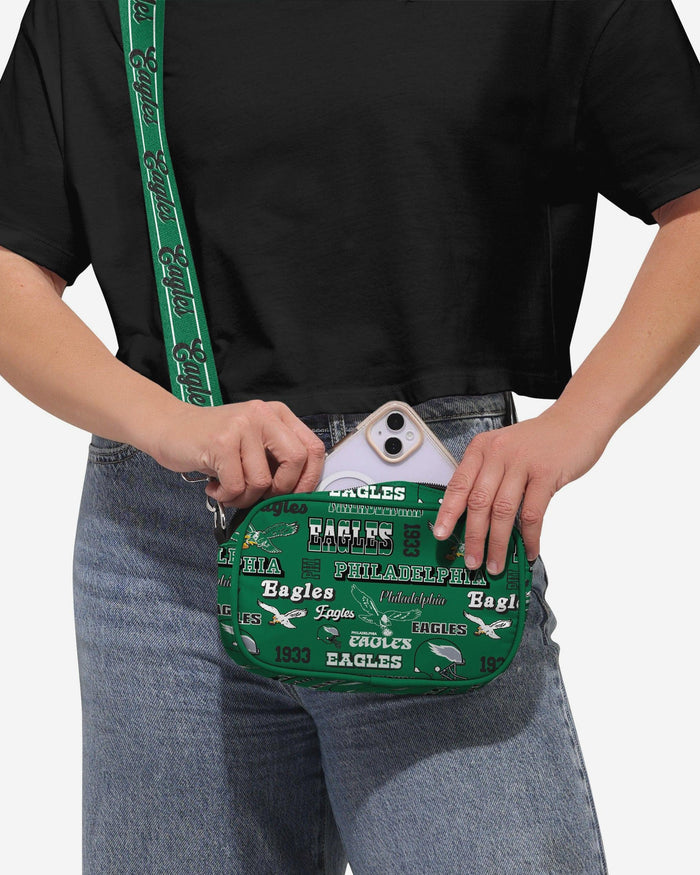 Philadelphia Eagles Kelly Green Repeat Retro Print Nylon Crossbody Bag FOCO - FOCO.com