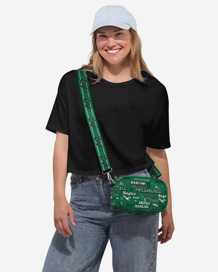 Philadelphia Eagles Kelly Green Repeat Retro Print Nylon Crossbody Bag FOCO - FOCO.com