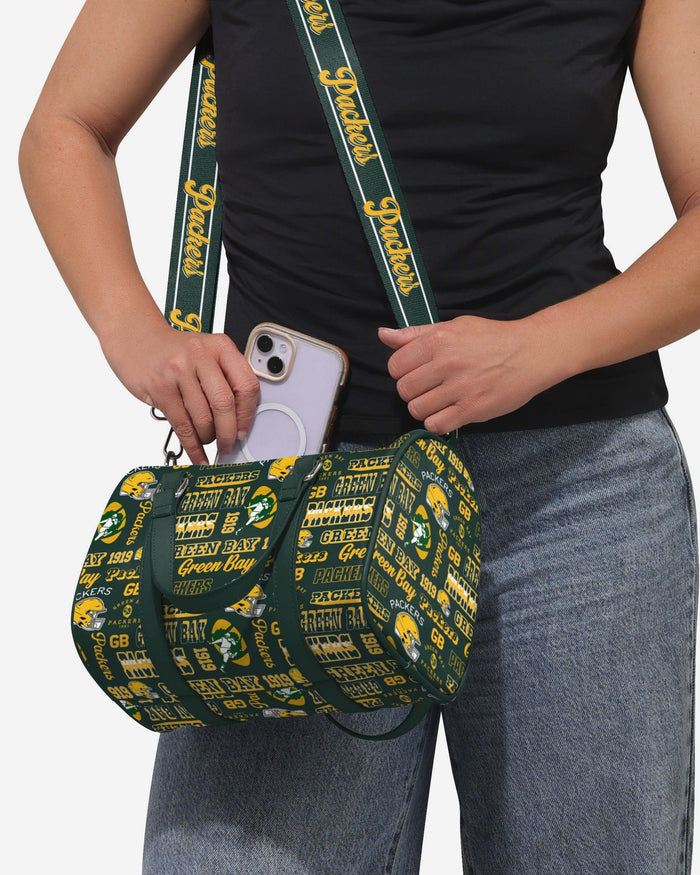 Green Bay Packers Repeat Retro Print Nylon Medium Barrel Bag FOCO - FOCO.com