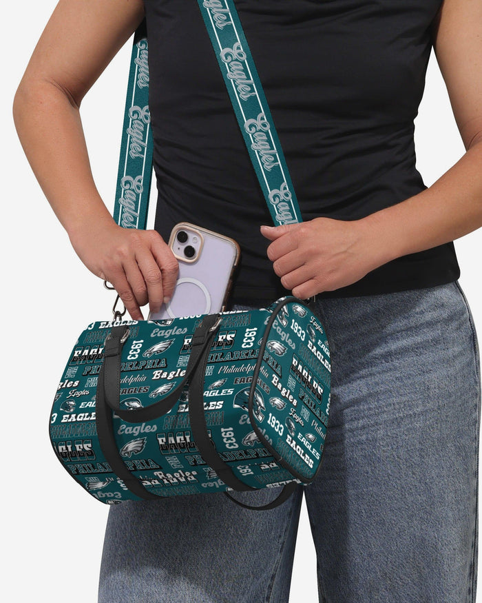 Philadelphia Eagles Repeat Retro Print Nylon Medium Barrel Bag FOCO - FOCO.com