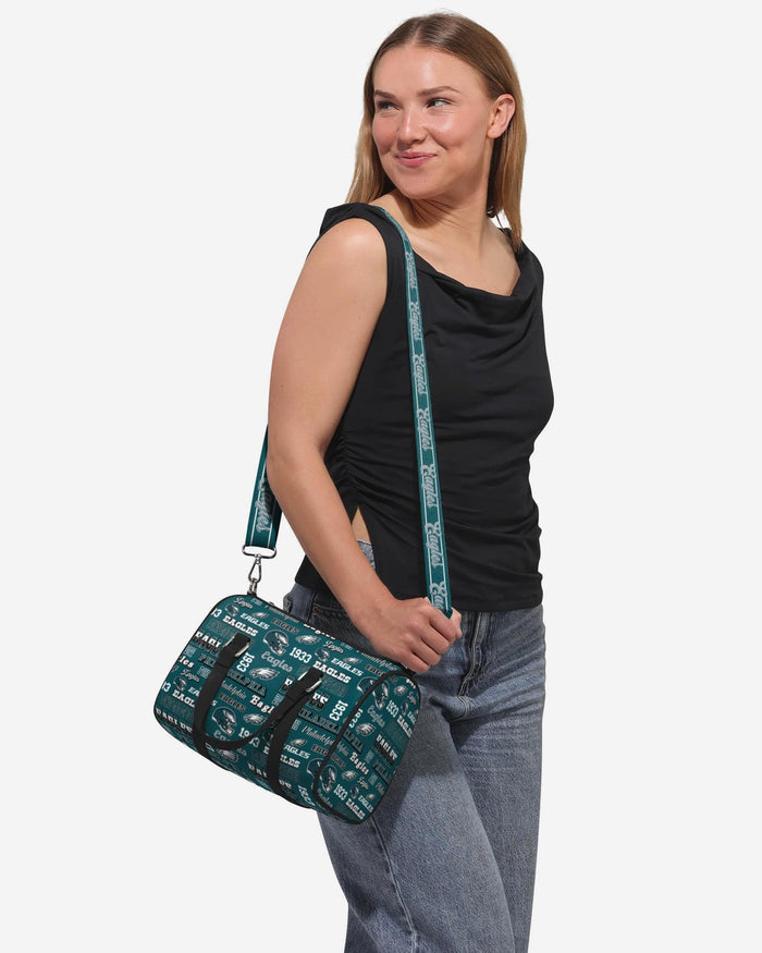 Philadelphia Eagles Repeat Retro Print Nylon Medium Barrel Bag FOCO - FOCO.com