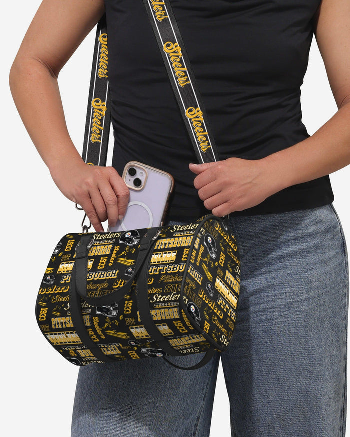 Pittsburgh Steelers Repeat Retro Print Nylon Medium Barrel Bag FOCO - FOCO.com