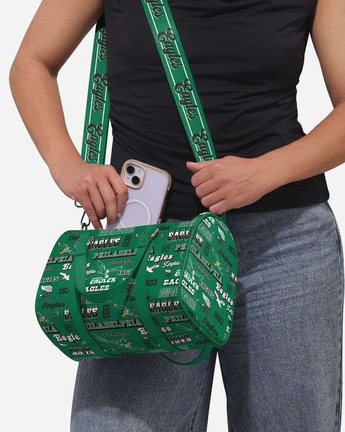 Philadelphia Eagles Kelly Green Repeat Retro Print Nylon Medium Barrel Bag FOCO - FOCO.com