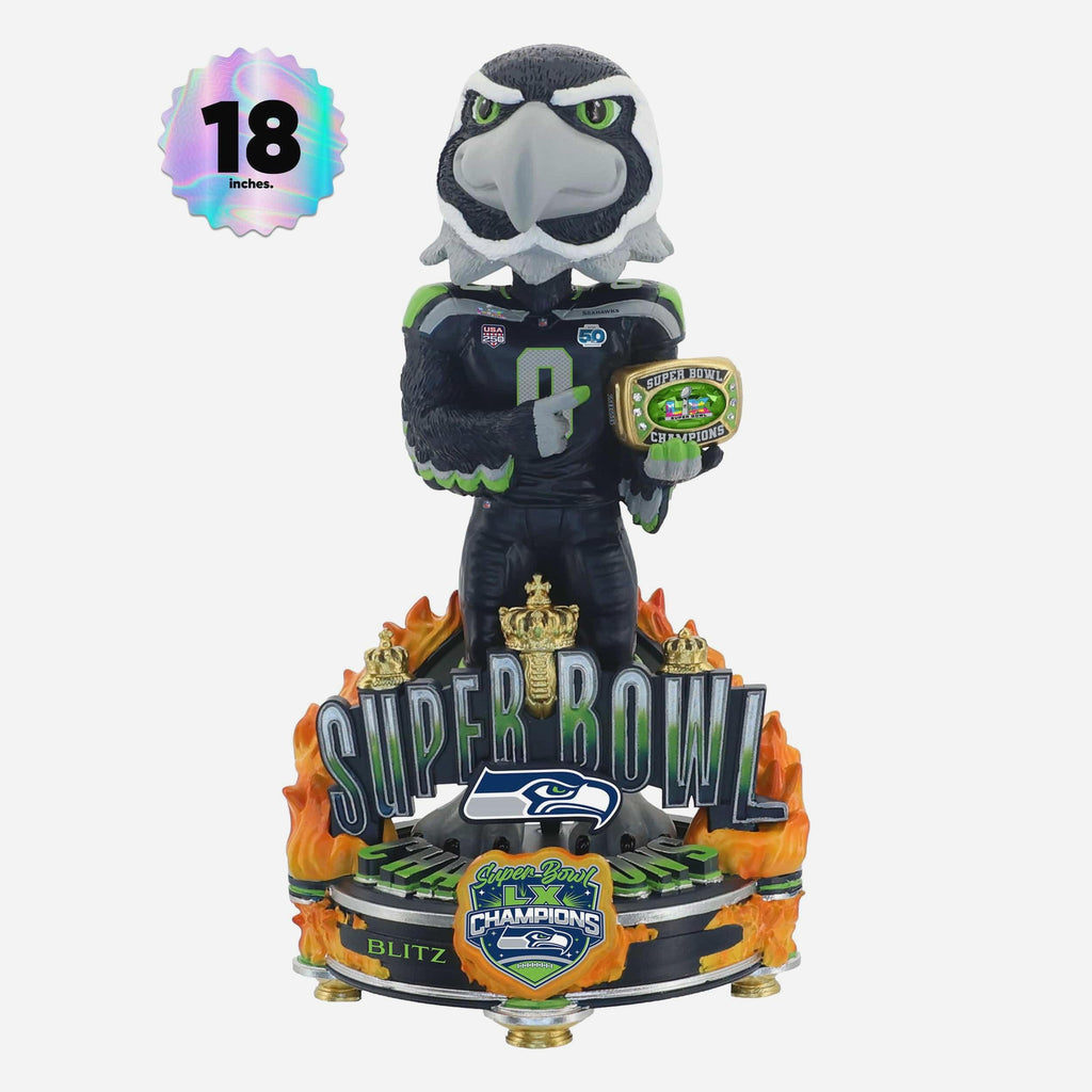Blitz Seattle Seahawks Super Bowl LX Champions Mascot 18 in Bobblehead FOCO - FOCO.com