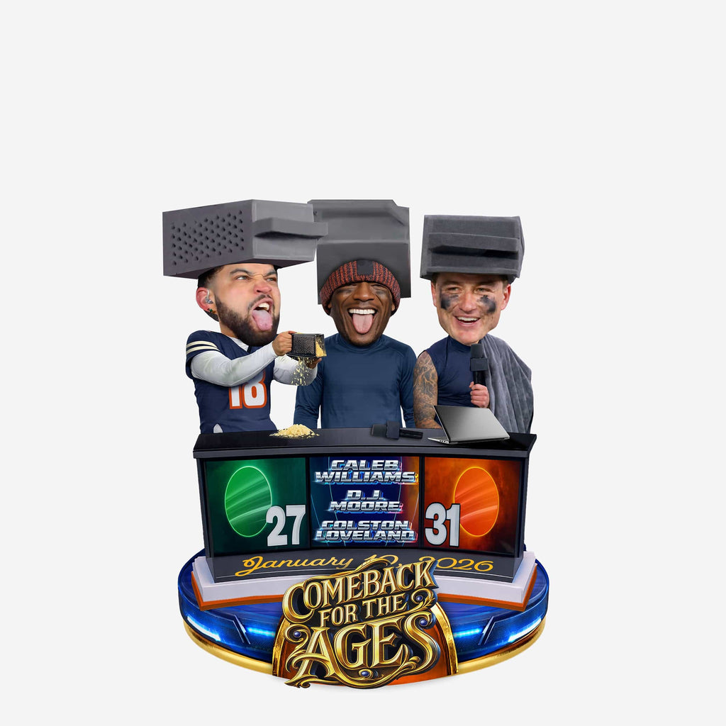 Caleb Williams & Colston Loveland & DJ Moore Cheese Grater Triple Bobblehead FOCO - FOCO.com