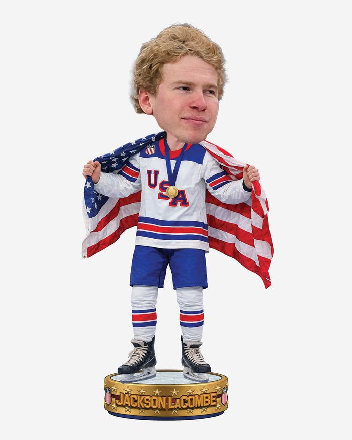 Jackson LaCombe Team USA Men's Hockey American Flag Bobblehead FOCO - FOCO.com