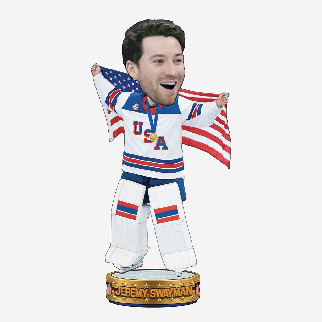 Jeremy Swayman Team USA Men's Hockey American Flag Bobblehead FOCO - FOCO.com