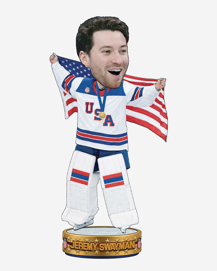 Jeremy Swayman Team USA Men's Hockey American Flag Bobblehead FOCO - FOCO.com