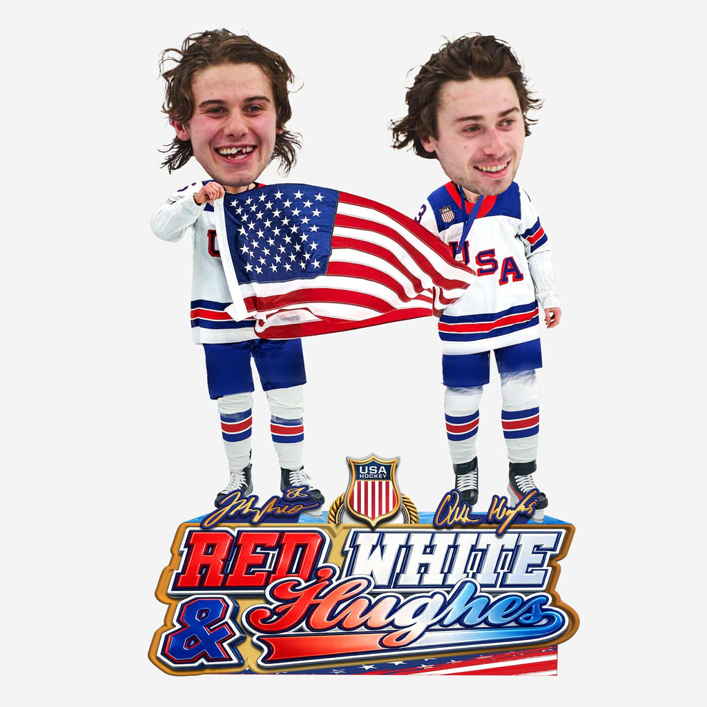 Quinn Hughes & Jack Hughes Team USA Men's Hockey American Flag Dual Bobblehead FOCO - FOCO.com