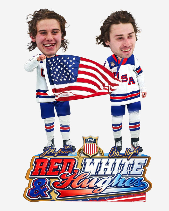 Quinn Hughes & Jack Hughes Team USA Men's Hockey American Flag Dual Bobblehead FOCO - FOCO.com