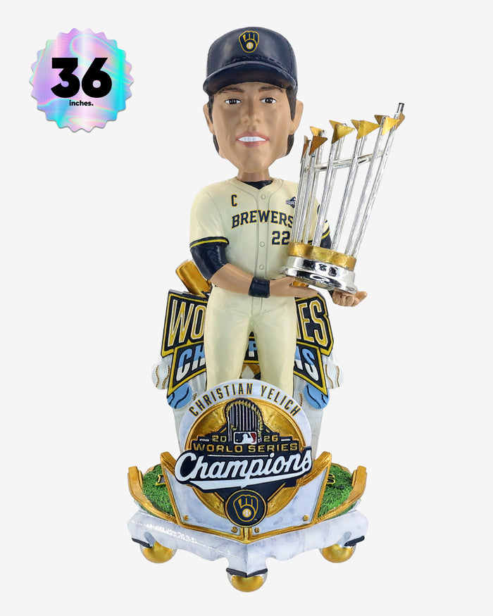 Christian Yelich Milwaukee Brewers 2026 World Series Champions Celebration 3 Ft Player Bobblehead FOCO - FOCO.com