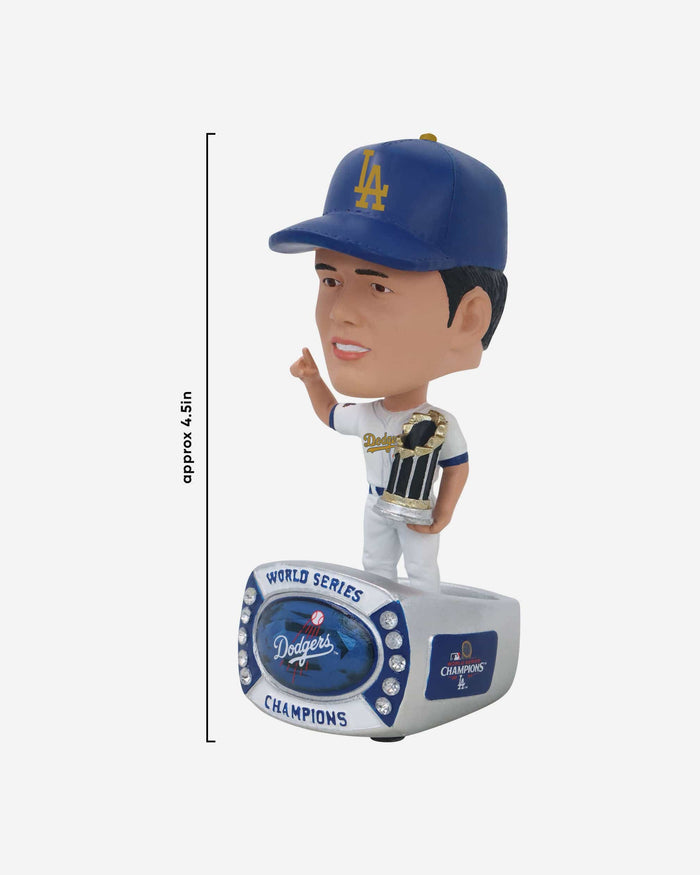 Shohei Ohtani Los Angeles Dodgers 2024 World Series Champions Japanese Gold Jersey Ring Base Mini Bighead Bobblehead FOCO - FOCO.com