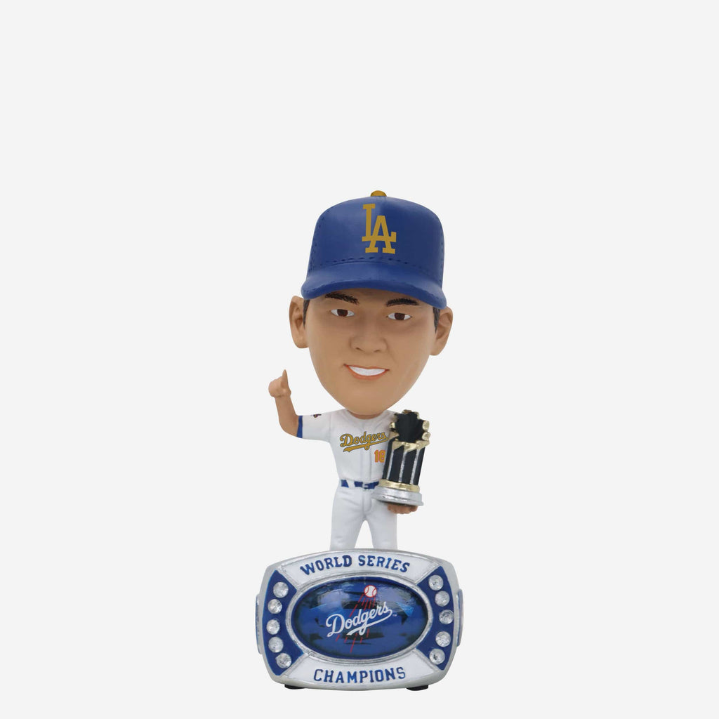 Yoshinobu Yamamoto Los Angeles Dodgers 2024 World Series Champions Japanese Gold Jersey Ring Base Mini Bighead Bobblehead FOCO - FOCO.com