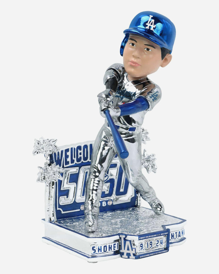 Shohei Ohtani Los Angeles Dodgers Welcome To The 50/50 Club One Year Anniversary Electroplated Bobblehead FOCO - FOCO.com