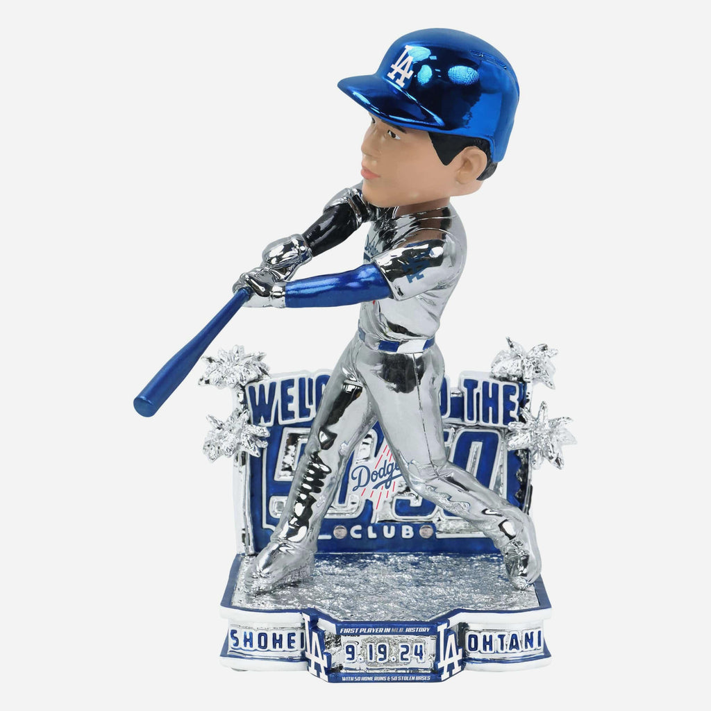 Shohei Ohtani Los Angeles Dodgers Welcome To The 50/50 Club One Year Anniversary Electroplated Bobblehead FOCO - FOCO.com