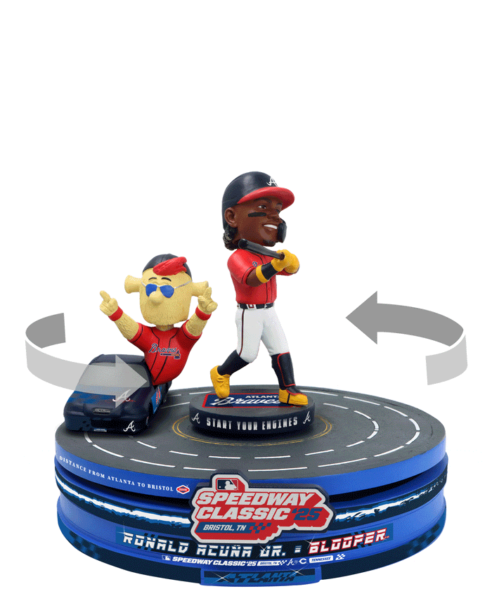 Ronald Acuna Jr & Blooper Atlanta Braves 2025 MLB Speedway Classic Racetrack Dual Spinner Bobblehead FOCO - FOCO.com