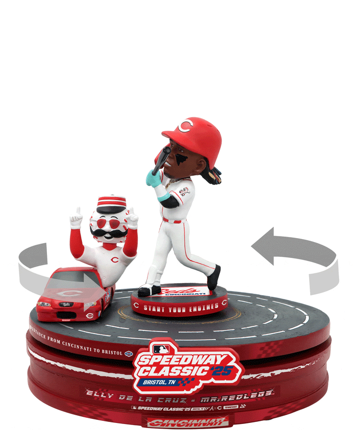 Elly De La Cruz & Mr Redlegs Cincinnati Reds 2025 MLB Speedway Classic Racetrack Dual Spinner Bobblehead FOCO - FOCO.com