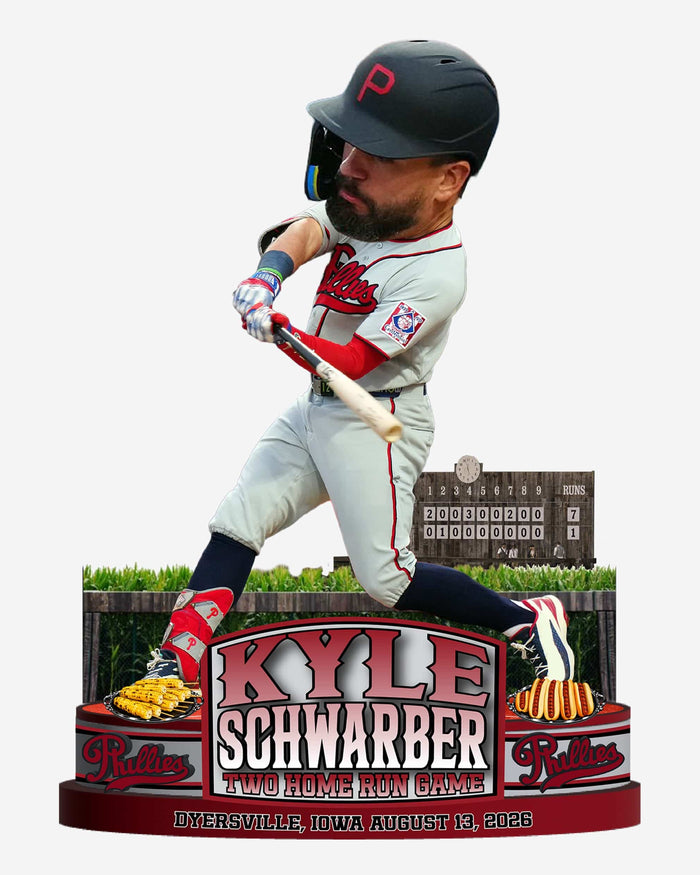 Kyle Schwarber Philadelphia Phillies 2026 Dyersville 2 Home Run Game Bobblehead FOCO - FOCO.com