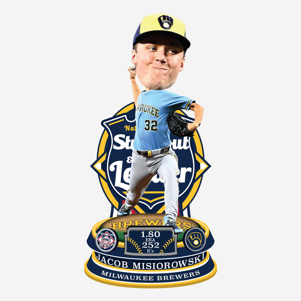 Jacob Misiorowski Milwaukee Brewers 2026 NL Best ERA and Strike Out Leader Bobblehead FOCO - FOCO.com