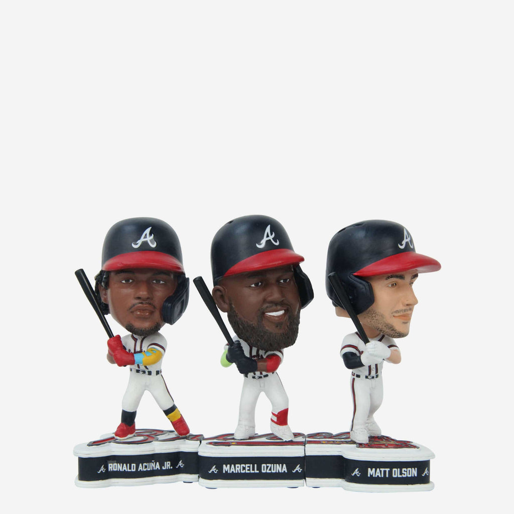 Ronald Acuna Jr & Matt Olson & Marcell Ozuna Atlanta Braves Connecting Base 3 Pack Mini Bighead Bobblehead Set FOCO - FOCO.com