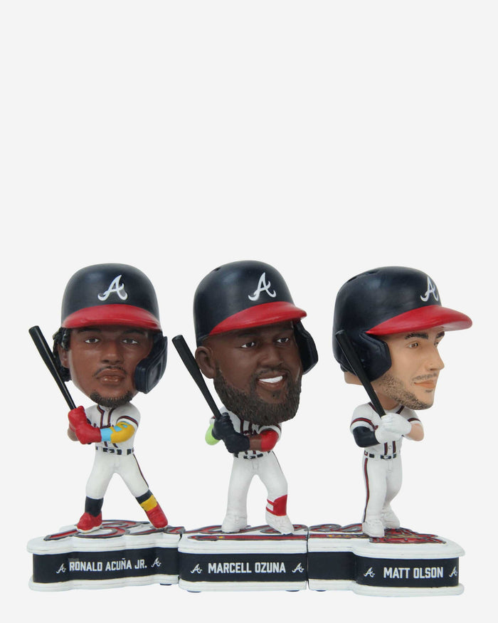 Ronald Acuna Jr & Matt Olson & Marcell Ozuna Atlanta Braves Connecting Base 3 Pack Mini Bighead Bobblehead Set FOCO - FOCO.com