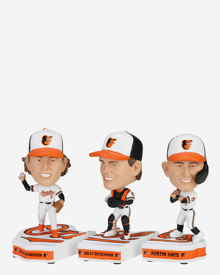 Gunnar Henderson & Adley Rutschman & Austin Hays Baltimore Orioles Connecting Base 3 Pack Mini Bighead Bobblehead Set FOCO - FOCO.com