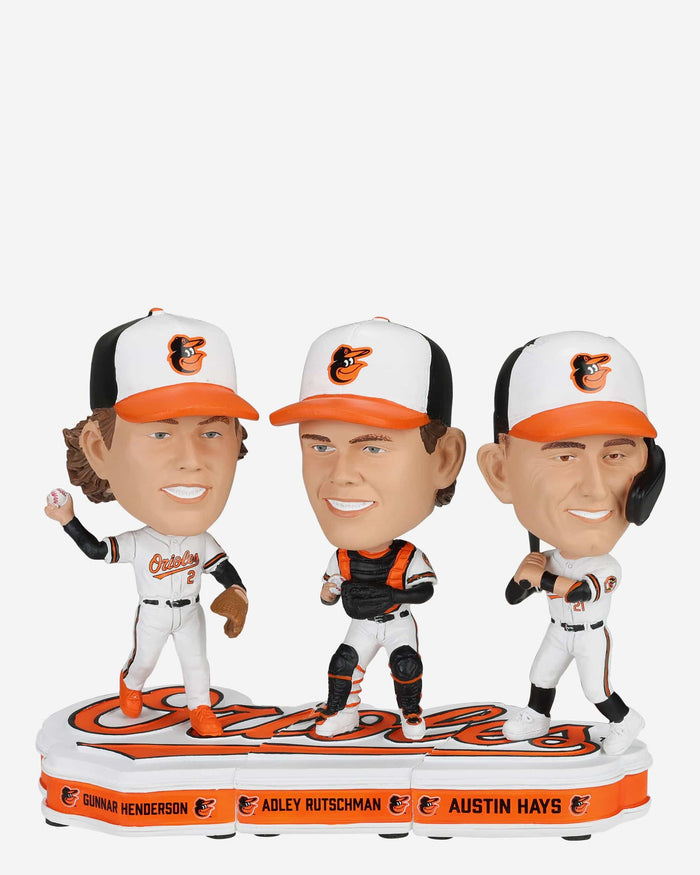 Gunnar Henderson & Adley Rutschman & Austin Hays Baltimore Orioles Connecting Base 3 Pack Mini Bighead Bobblehead Set FOCO - FOCO.com