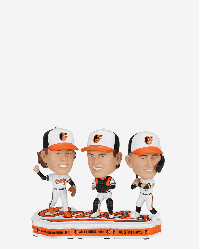 Gunnar Henderson & Adley Rutschman & Austin Hays Baltimore Orioles Connecting Base 3 Pack Mini Bighead Bobblehead Set FOCO - FOCO.com