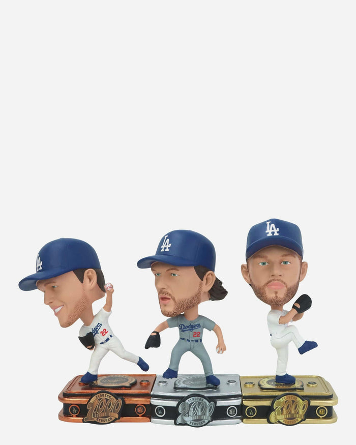 Clayton Kershaw Los Angeles Dodgers 3,000 Career Strikeouts Connecting Base 3 Pack Mini Bighead Bobblehead Set FOCO - FOCO.com
