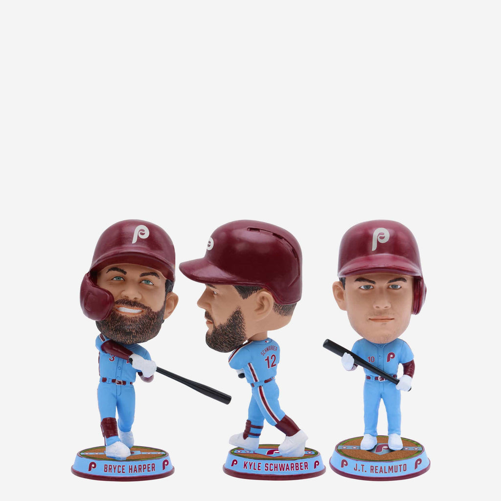 Bryce Harper & JT Realmuto & Kyle Schwarber Philadelphia Phillies 3 Pack Field Stripe Mini Bighead Bobblehead Set FOCO - FOCO.com