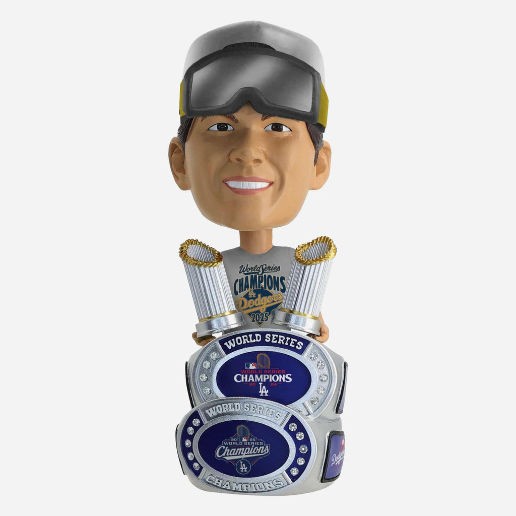 Yoshinobu Yamamoto Los Angeles Dodgers 2025 Back To Back World Series Champions Cap & Tee Bighead Bobblehead FOCO - FOCO.com