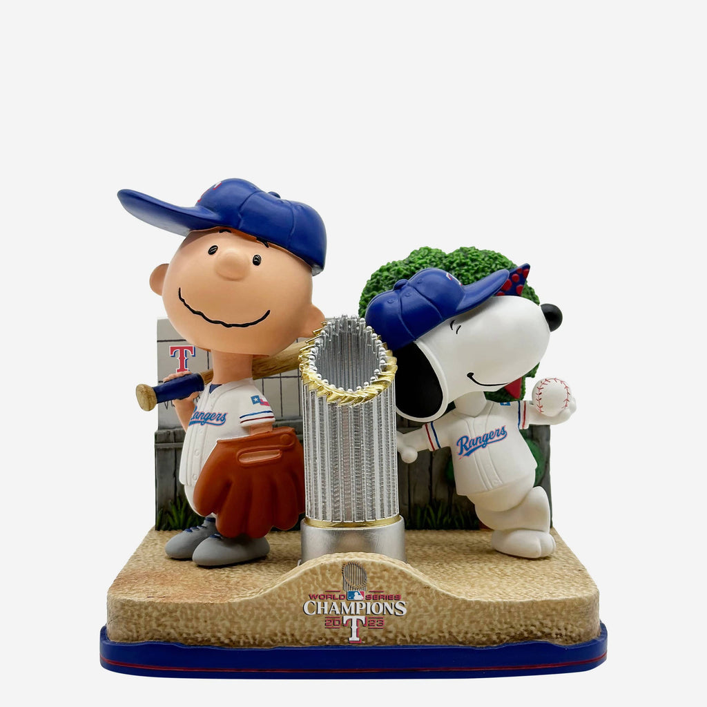 Texas Rangers Charlie Brown & Snoopy Peanuts 2023 World Series Champions Trophy Dual Bobblehead FOCO - FOCO.com