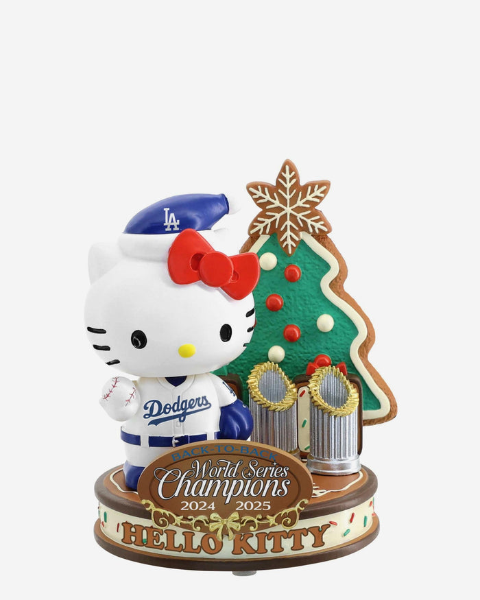 Hello Kitty Los Angeles Dodgers 2025 World Series Back to Back Champions Christmas Mini Bobblehead Scene FOCO - FOCO.com