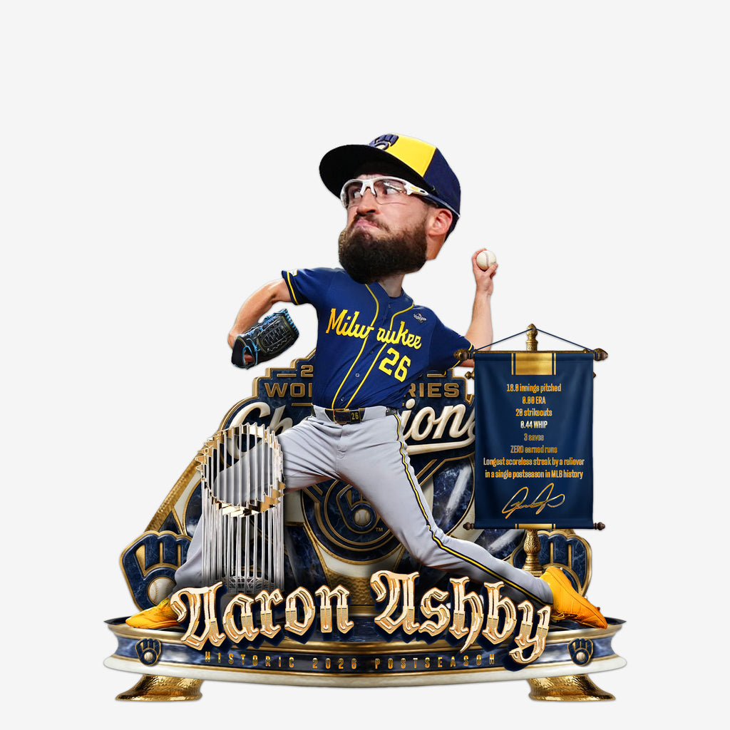 Aaron Ashby Milwaukee Brewers 2026 World Series Champions MLB Postseason History Bobblehead FOCO - FOCO.com
