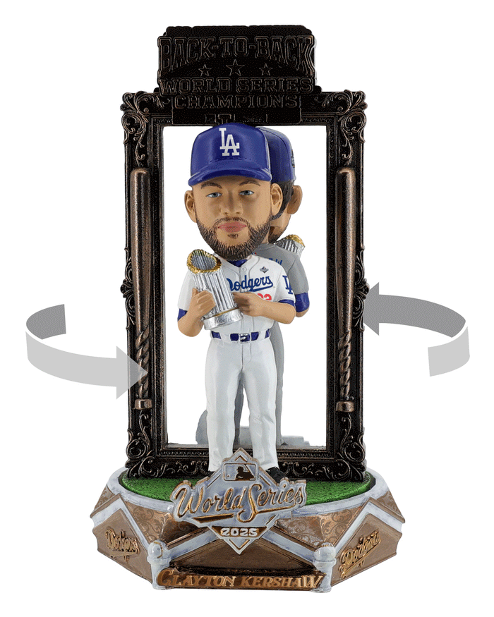 Clayton Kershaw Los Angeles Dodgers 2025 Back To Back World Series Champions Dual Spinner Bobblehead FOCO - FOCO.com