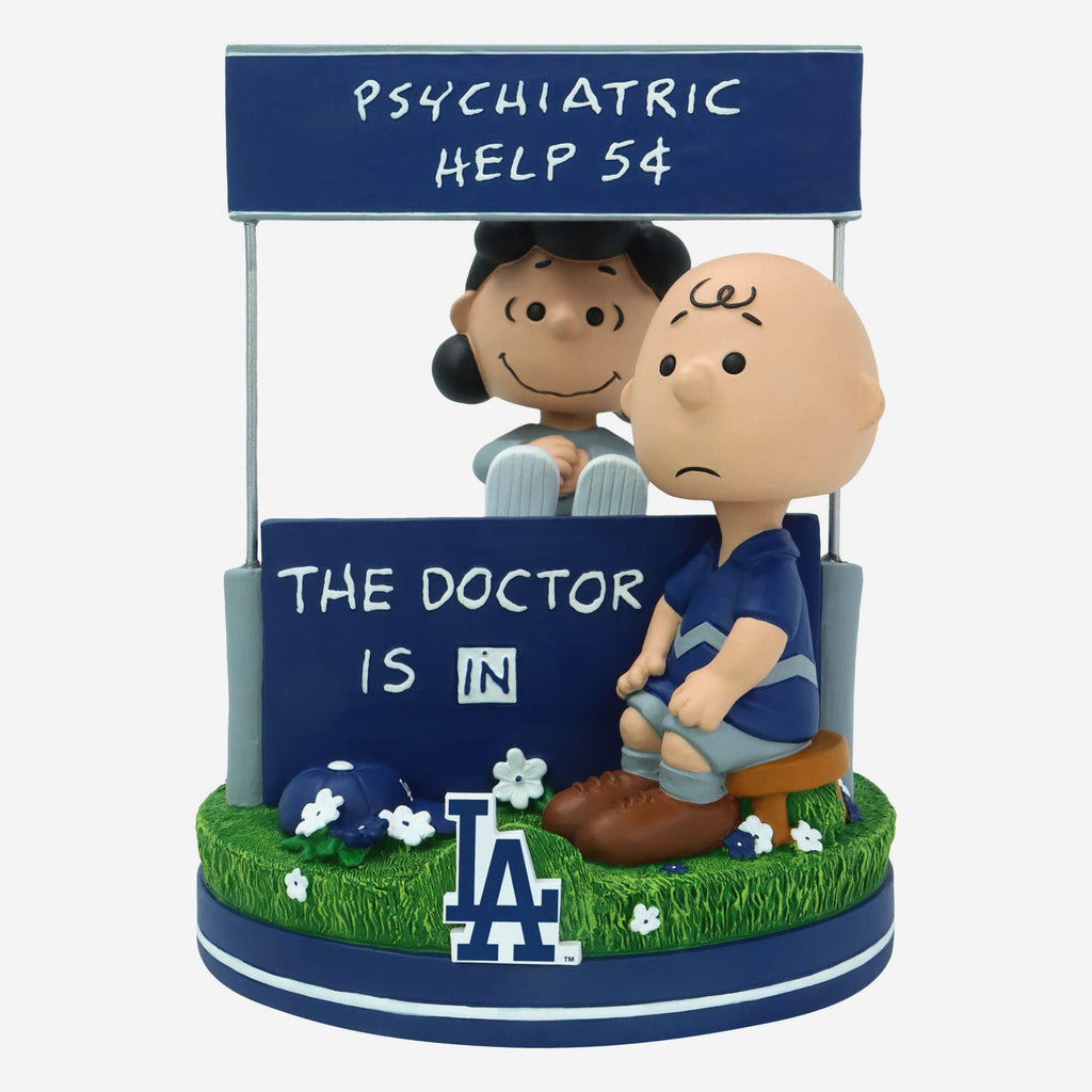 Los Angeles Dodgers Lucy & Charlie Brown Peanuts Psychiatry Stand Dual Bobblehead FOCO - FOCO.com