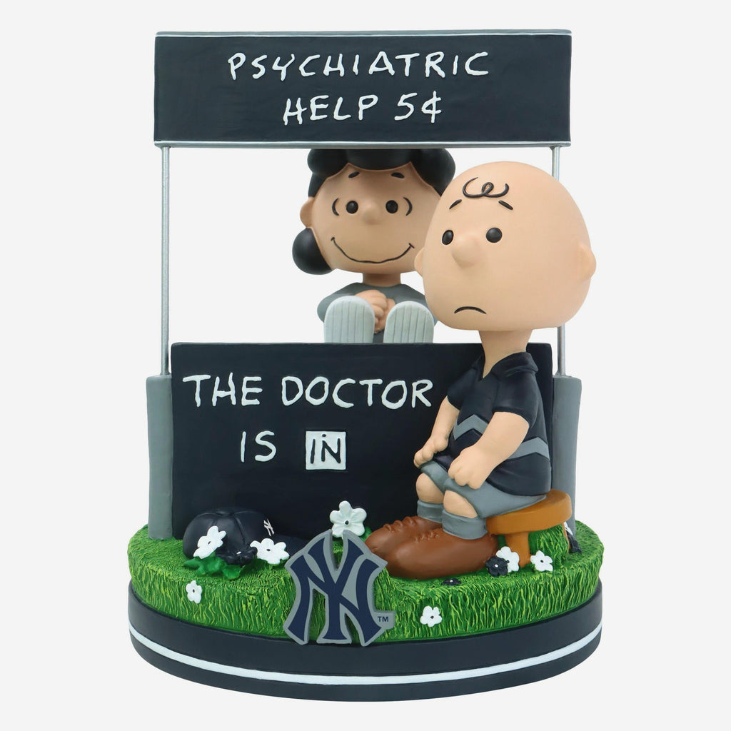 New York Yankees Lucy & Charlie Brown Peanuts Psychiatry Stand Dual Bobblehead FOCO - FOCO.com