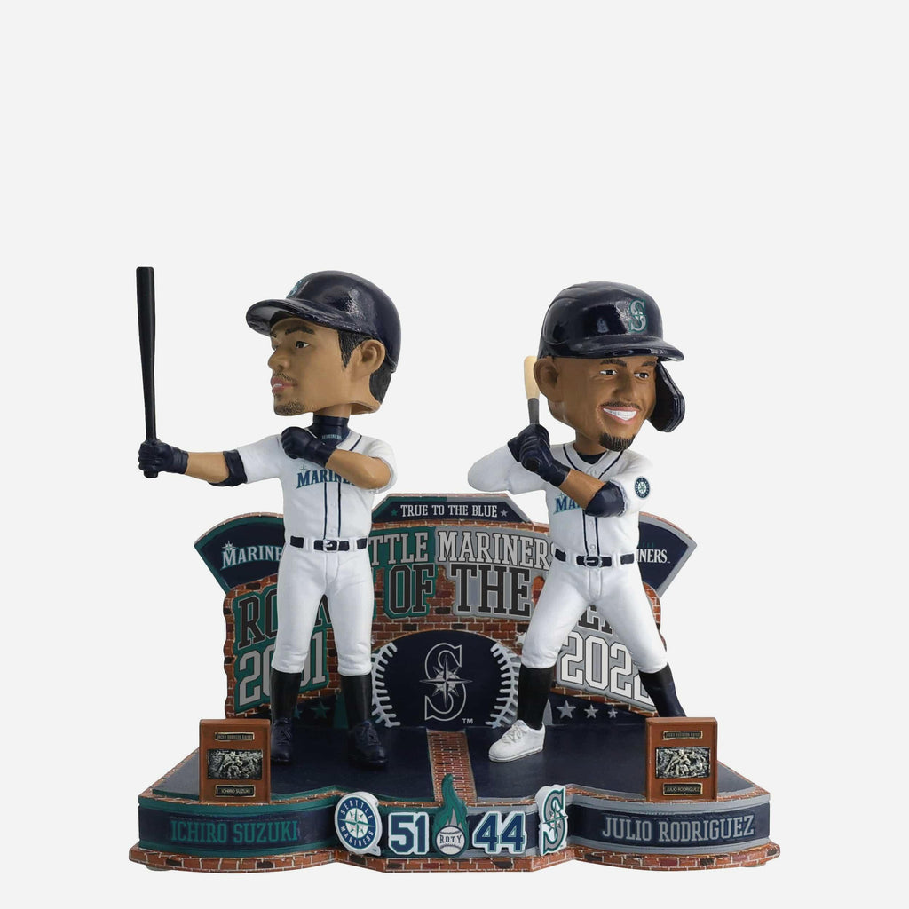 Ichiro Suzuki & Julio Rodriguez Seattle Mariners 2001 & 2022 Rookie of the Year Then and Now Bobblehead FOCO - FOCO.com